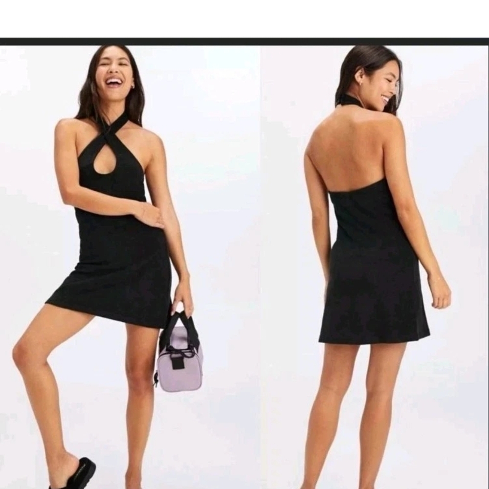 NWT Fabletics Black Crisscross Keyhole Mini Dress Size M